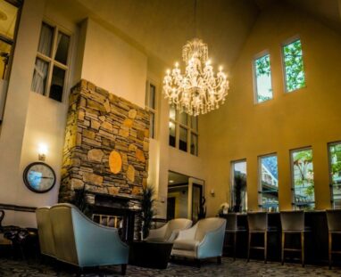 lobby bar with chandelier